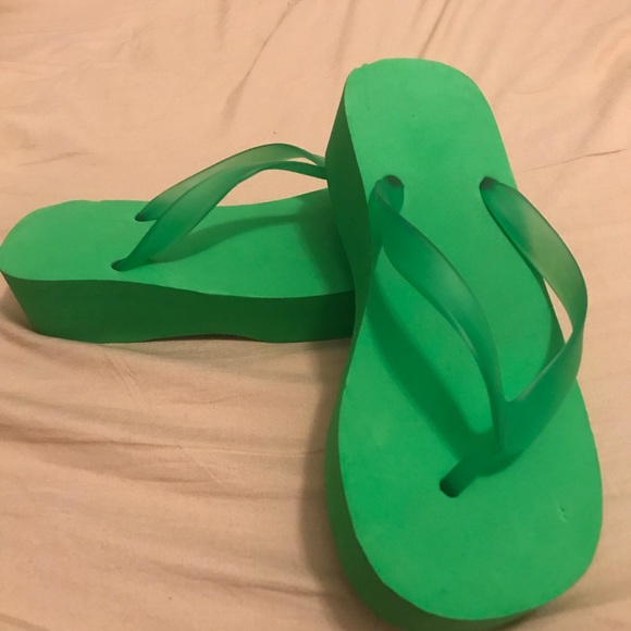 green platform sandals